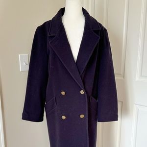 Vintage 1980s Forecaster of Boston Navy Blue Long Oversized Wool Coat Size 7/8